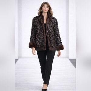 Maurizio Pecoraro Milano Reversible Rabbit Fur Leather Coat IT42 US8 Brown Luxur